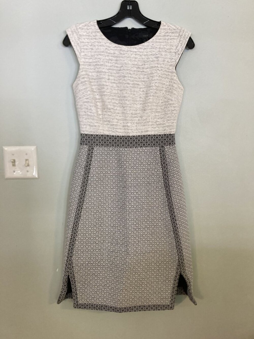 J. Crew Womens Sleeveless Sheath Dress Black & White Diamond Pattern Size 0
